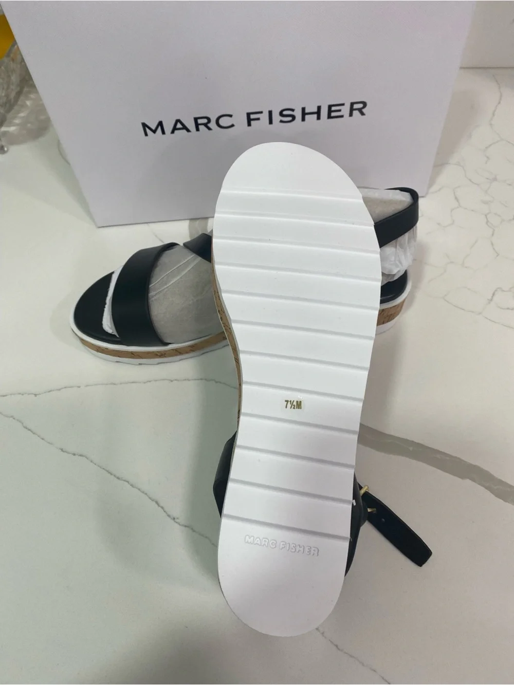 Marc Fisher Black Platform Cork-Trim Sandals